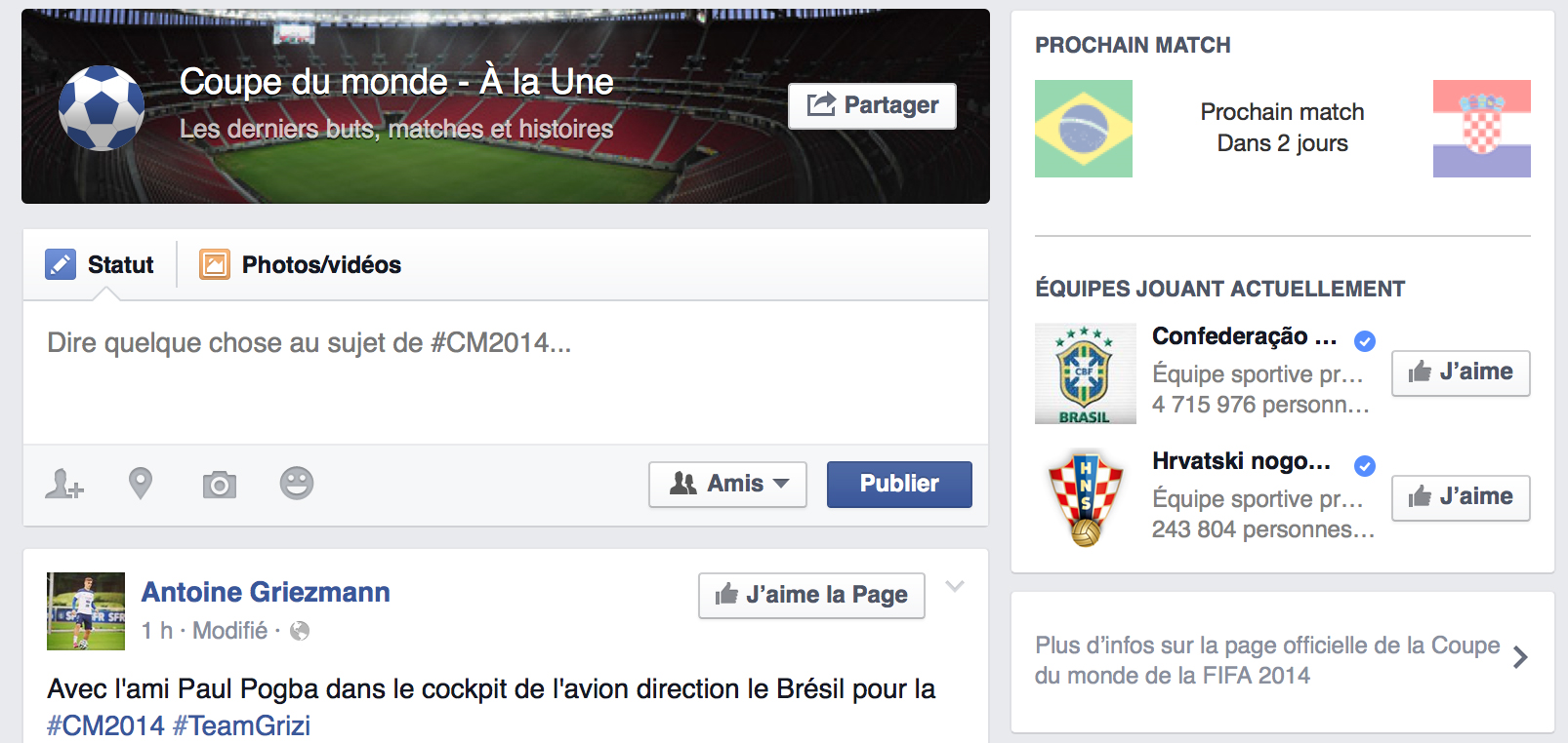 Coupe du Monde 2014 sur Facebook