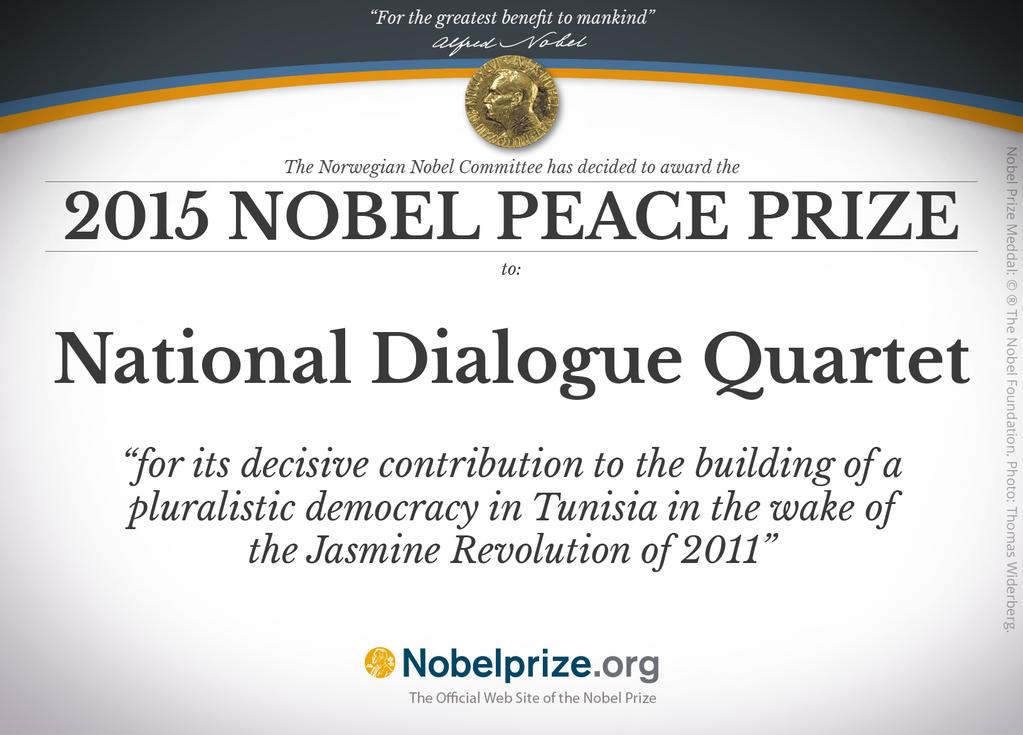 Certificat du Prix Nobel de la Paix 2015