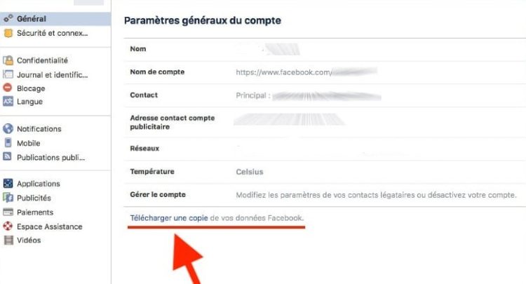 Télécharger toutes vos données Facebook